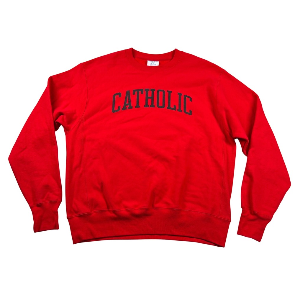 Champion Catholic University Sweatshirt Mens Large Reverse Weave Cardinal Red